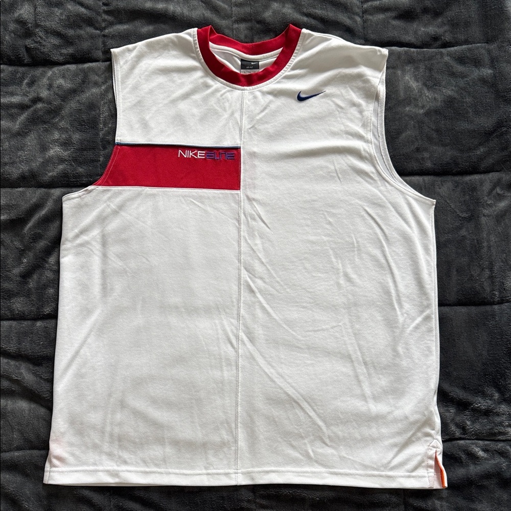Nike White and Red Sleeveless Jersey